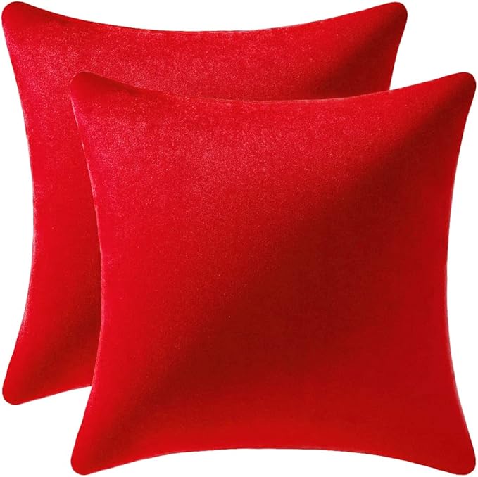 Throw Pillow Covers 24x24 Red: 2 Pack Cozy Soft Velvet Square Decorative Pillow Cases for Farmhouse Home Decor