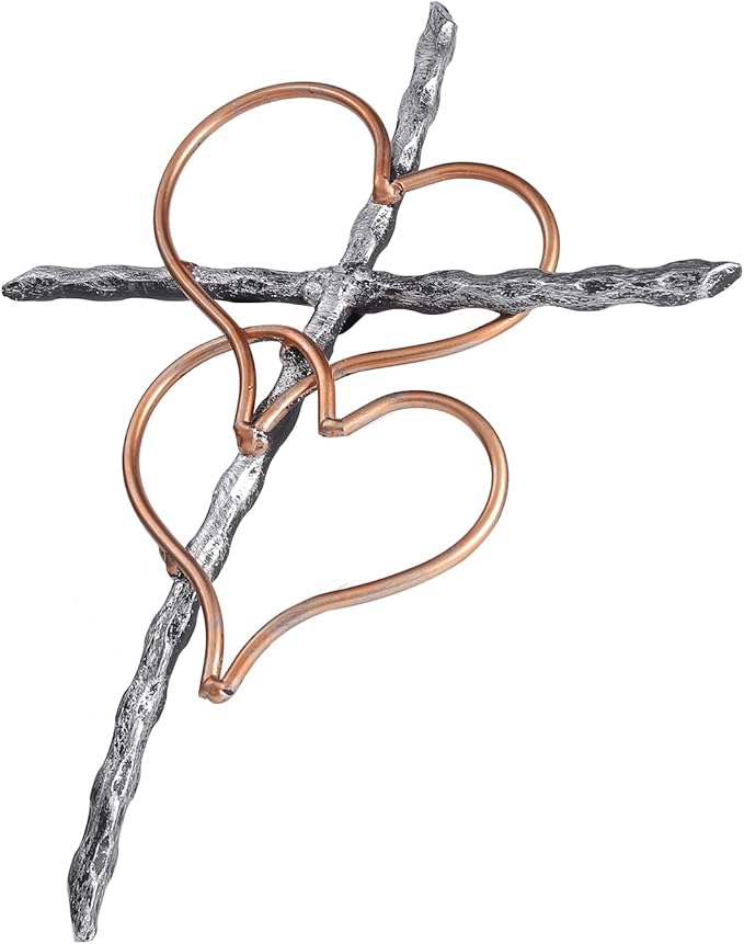 Wall Cross - Heart Metal Crosses Religious Wall Art for Wall - Wall Hanging Cross Wall Decor for Living Room Bedroom Wedding Decor(Entwined Hearts)
