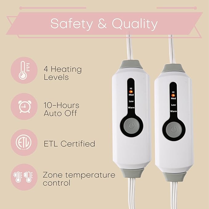 Electric Heated Blanket King Size 90"x100" - Coral Fleece & Sherpa Fabric Dual-Sided, 4 Heat Settings & 10 Hours Auto Off, Soft Warming Throw for Home, Office, or Bed, Machine Washable, Light Pink