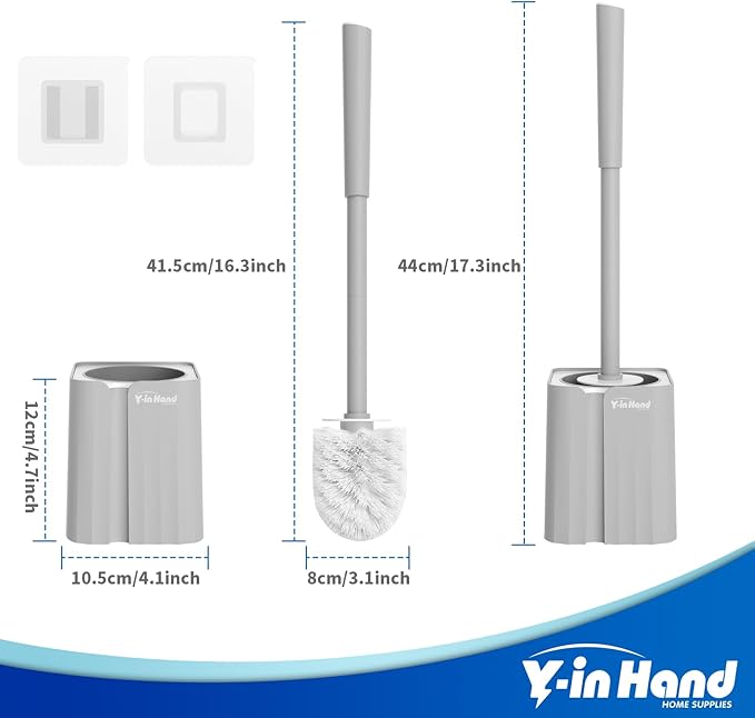 Toilet Brush, Toilet Bowl Cleaners Brush with Hidden Holder, Long Handle, Durable PP Bristles, Modern RV Bathroom Accessories, Deep Cleaning, Wall mountable. - Grey
