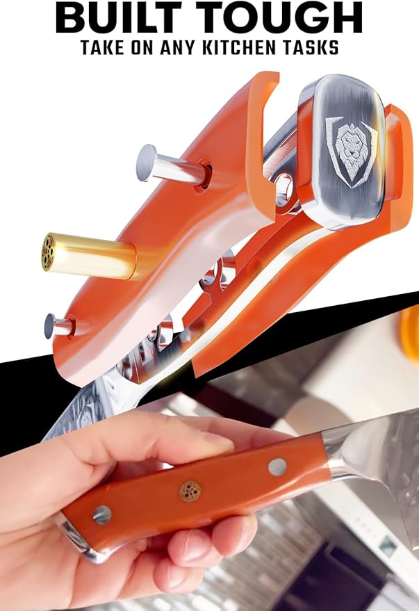 Dalstrong Chef Knife - 8 inch Blade - Shogun Series - Japanese AUS-10V Super Steel Kitchen Knife - Flame Orange Handle ABS - Damascus - Razor Sharp Knife - Professional Full Tang Knives - Sheath