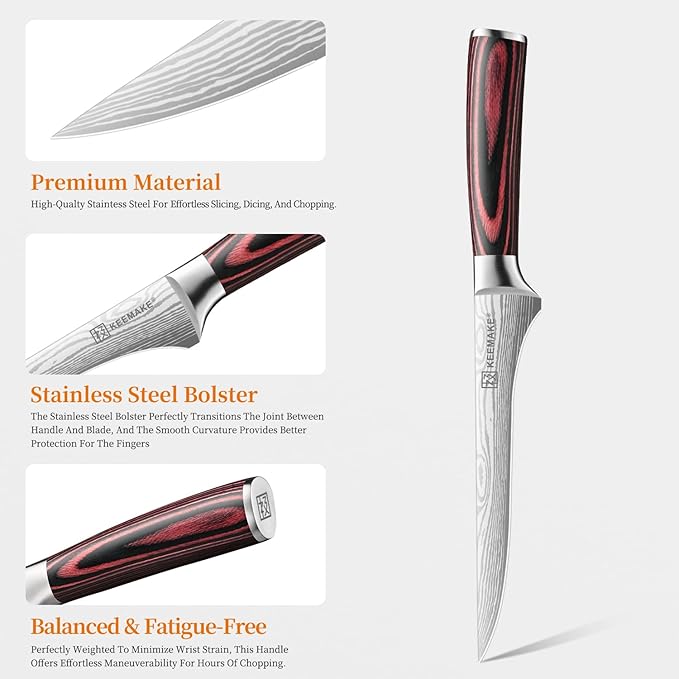 KEEMAKE Fillet Knife 6 Inch, Super Sharp Boning Knife High Carbon Stainless Steel Deboning Knives for Meat Cutting, Fish Knive with Ergonomic Pakkawood Handle with Gift Box