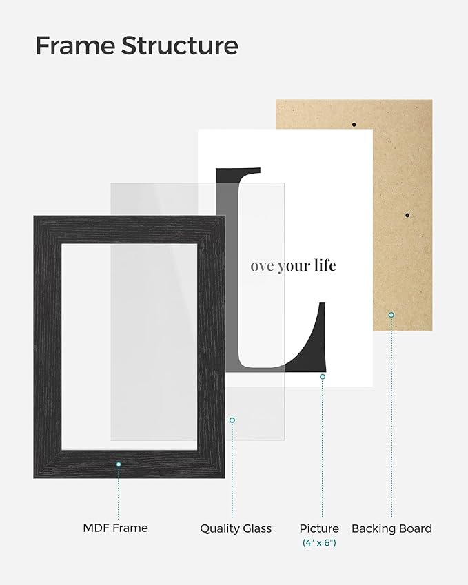 SONGMICS Collage Picture Frames, 4x6 for Wall Decor Set of 12, Multi Family Photo for Gallery Decor, Hanging Display, Assembly Required, Ink Black URPF26BK