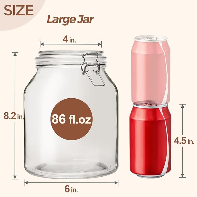 ComSaf Glass Jars with Airtight Lid 86 oz, Wide Mouth Mason Jars, Canning Jars, Large Glass Storage Containers with Lids, Flour Sugar Storage Containers, Large Canister for Rice, Pickle, Set of 2