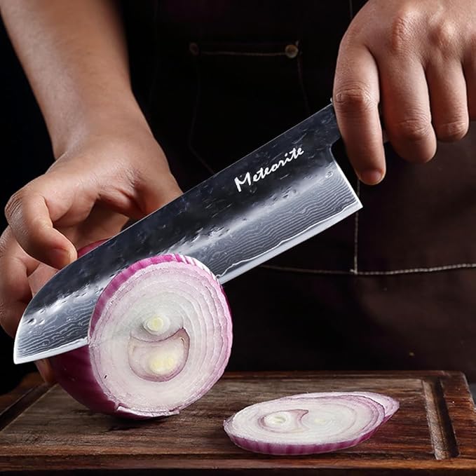 Santoku Knife 7in, Damascus Japanese Chef Knife, Professional Hand Forged Chef's Knives for Kitchen Cooking Meat Cleaver, Cutting Vegetables and Fruit, Razor-Sharp Chef's Knife with Gift Box, Black