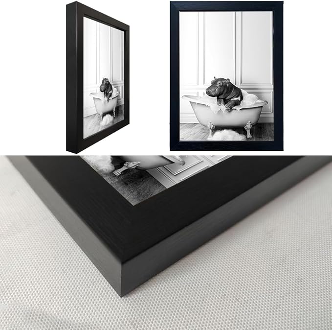 Black and White Bathroom Wall Decor Funny Hippo in Bathtub Wall Art Framed Humor Bathroom Signs Cute Animal Cnvas Print Artwork
