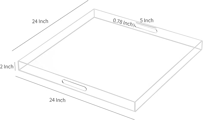 Oversize Extra Large King Size Bed Tray for Eating Big Clear Acrylic Serving Tray with Handles 24x24 Inch -Spill Proof- Decorative Countertop Organizer for Ottoman,Bed,Party, Butler Tray