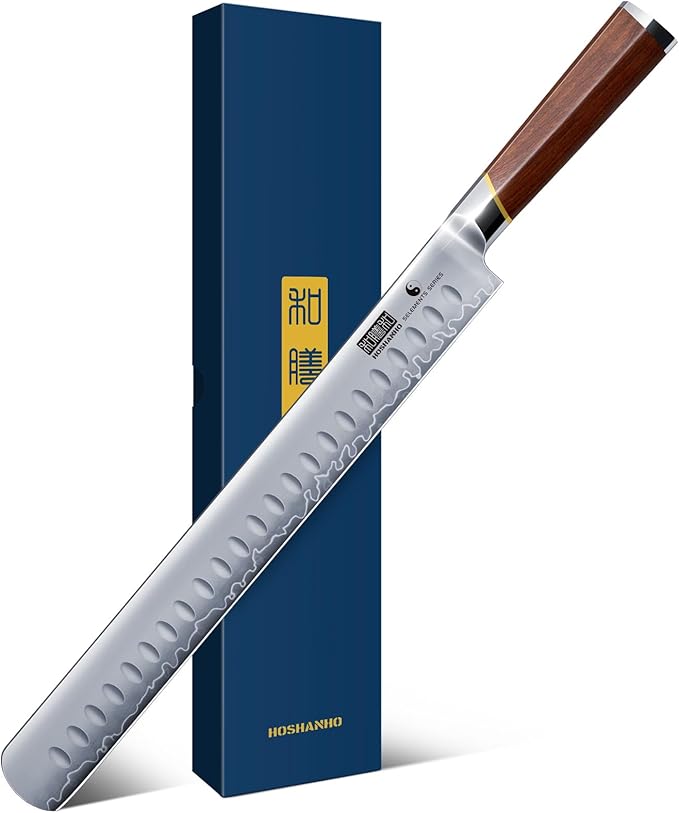 HOSHANHO Brisket Knife 12 Inch, Japanese High Carbon Steel Carving Knife for Meat Cutting and BBQ, Razor Sharp Slicing Knives with Ergonomic Handle & Gift Box