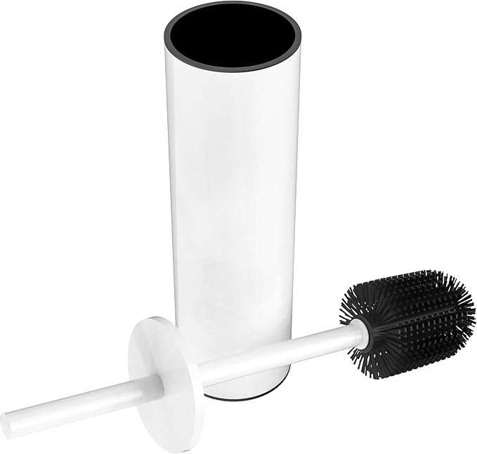 Toilet Brush and Holder Set, Stainless Steel Toilet Bowl Brush with Lid, Rust Proof Toilet Cleaner Brush with Caddy, Durable Bristles, Splash Proof, Ideal for Bathroom(1 Pack, White)