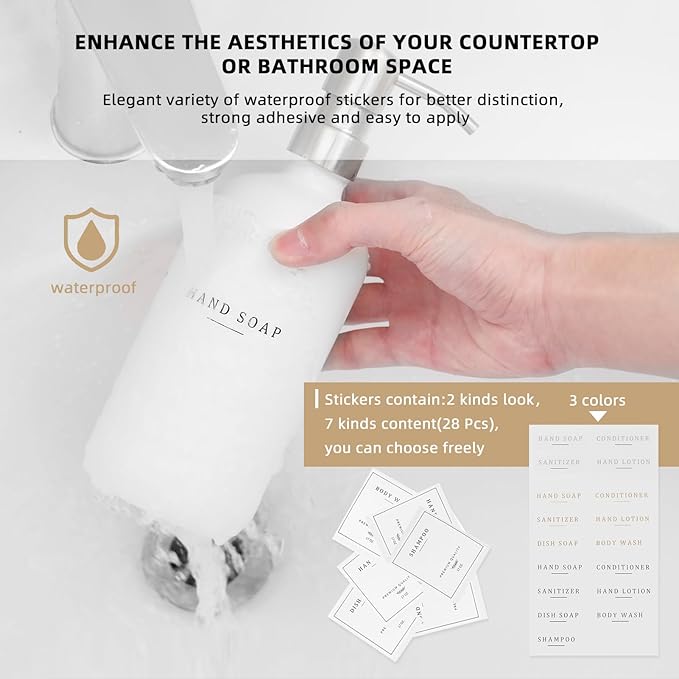 Glass Soap Dispenser - Dish Soap Dispenser for Kitchen and Hand Soap Dispenser Set, Bathroom Soap Dispenser with 304 Rust Proof Pump, Soap Dispenser for Kitchen with Tray, White Bottle/Silver Pump