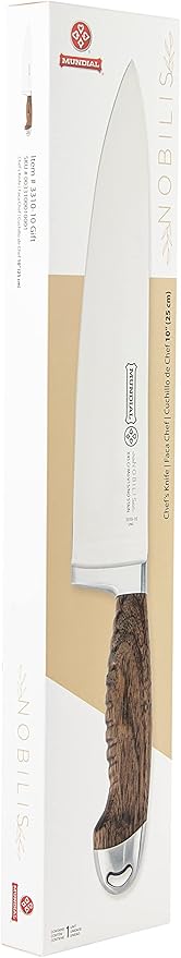 Mundial Nobilis Series, 10-Inch Chef’s Knife - Stainless Steel Blade with Ergonomic Wood Handle, Ideal for Cutting Meats, Durable & Corrosion-Resistant