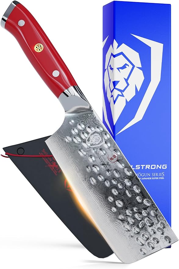 DALSTRONG Nakiri Knife - 6 inch - Shogun Series - Damascus Vegetable Knife - Japanese AUS-10V Super Steel Kitchen Knife - Vacuum Treated - Crimson Red ABS Handle - Razor Sharp Kitchen Knife - w/Sheath