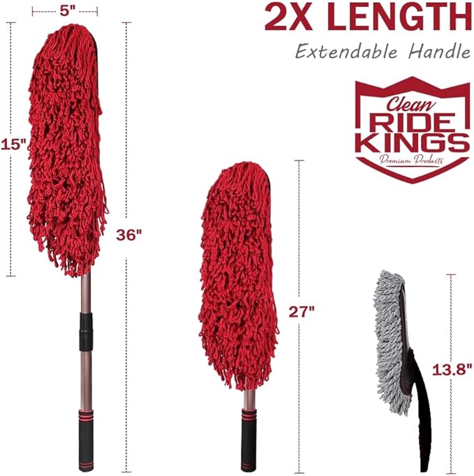 Car Duster Exterior Scratch Free,Car Dust Brush with Extendable Telescoping Handle to Remove Pollen,Dusters for Truck,RV and Motorcycle,Large Mop Head, Wax Cotton Hair,Auto Care