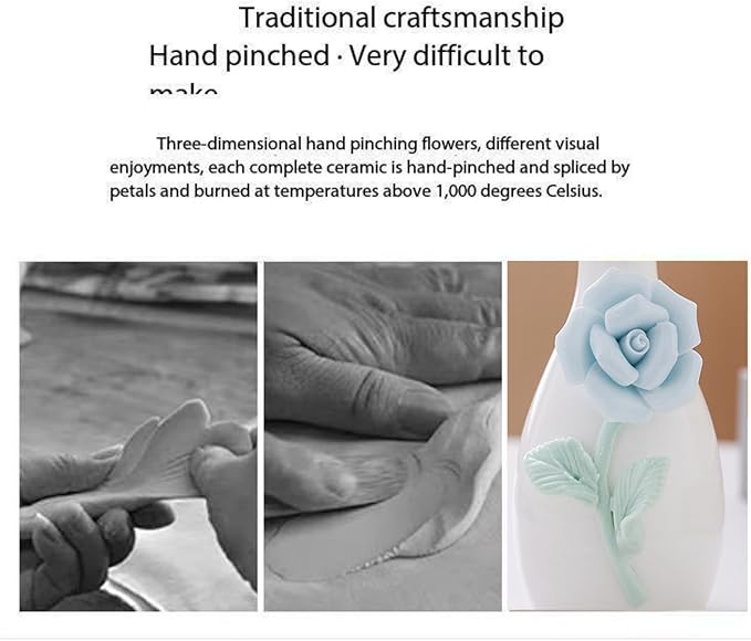 Handmade Ceramic Small vase Creative mini vase Home Decoration Ornament with 3D Floral Design (3D Flowers-rose1PCS)