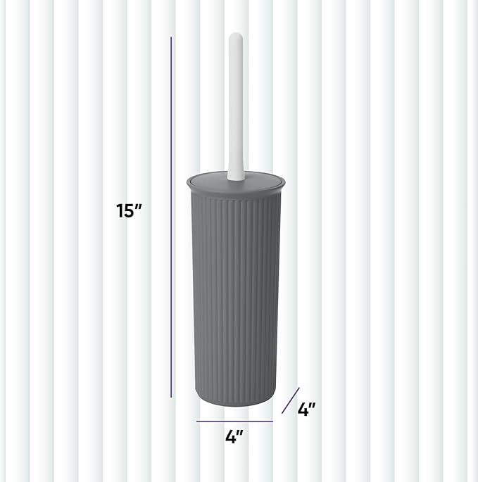 Superio Decorative Plastic Toilet Bowl Brush and Holder Set, Cleaner Scrubber for Bathroom (2, Grey)