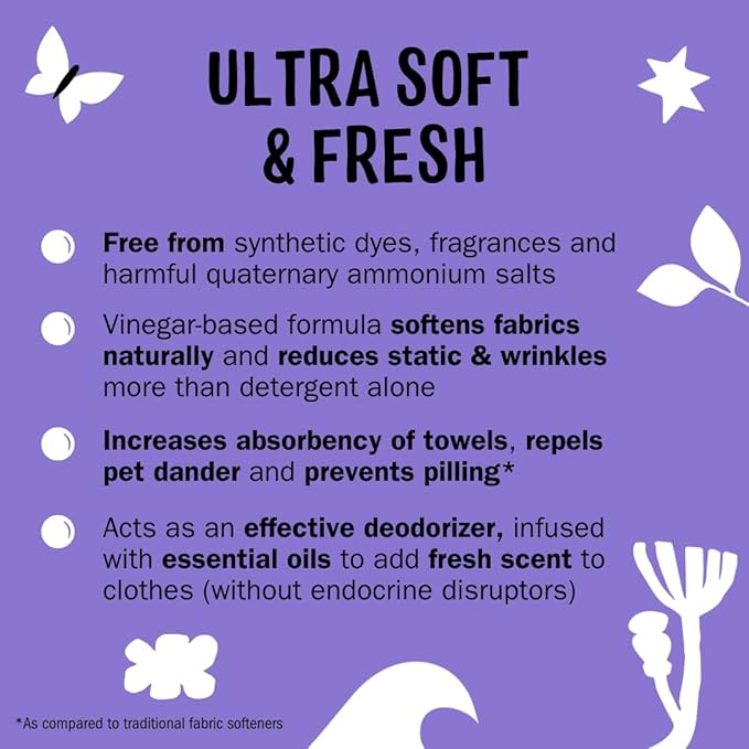 Molly’s Suds Fabric Softener Liquid for Sensitive Skin | Vinegar-Powered, Infused with Essential Oils | Fights Static, Reduces Wrinkles, Deodorizes | Lavender, 50 Loads