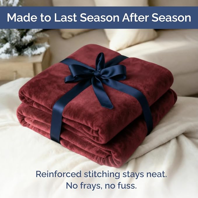 Ultra Soft Fleece Blanket Twin Size - Flannel Fleece Luxury Twin Blanket - Lightweight for Couch Bed Chair - Thick, Warm & Breathable - All Season Cozy Fuzzy, Anti-Static Microplush Bedding, Burgundy