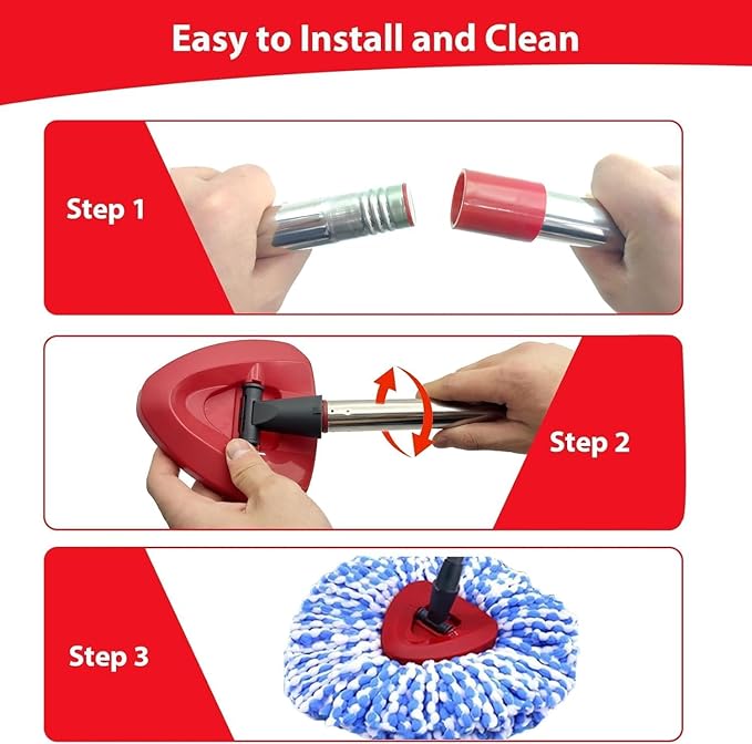 Small Spin Mop Replace Head Compatible with O-Cedar RinseClean 2 Tank, Mop Replacement Head Handle Base, 2 Microfiber Head Refills+1 Stick(30-58") +1 Base Combo Set (Blue)
