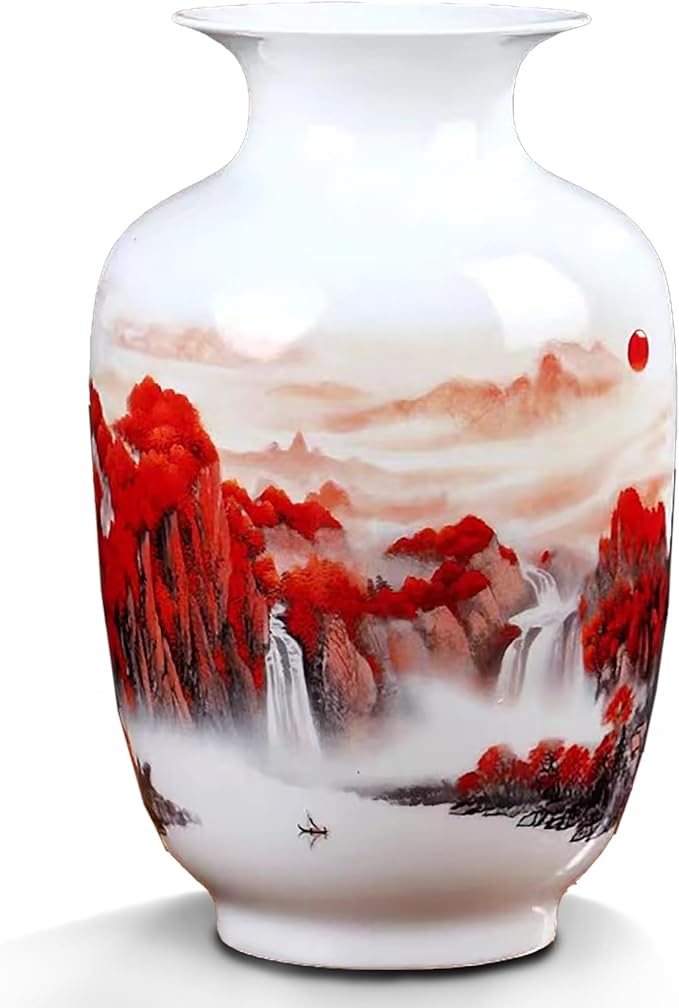 MTME Porcelain Figurines, Jingdezhen Decorative Flower vase, Melon Sr. Home Decor, Wedding Gifts, Aesthetic Sculpture Home décor (Red Sun)