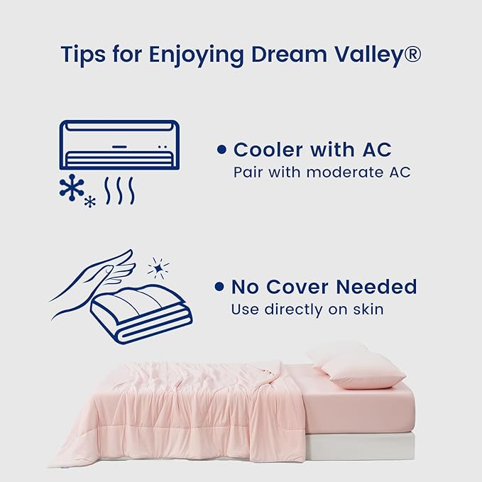 Dream Valley®Outlast®Cooling Comforter, NASA-Grade Technology Cooling Blanket, Q-Max > 0.45 Aerocool™Cooling for Night Sweats, Hot Sleepers,Pink Blush, 68"x90" Twin XL