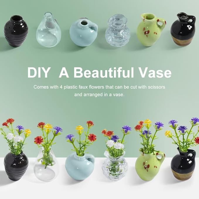 rhinocats Mini Vase Magnets for Fridge,Locker Magnets, Cute Magnetic Ceramic Vases for Refrigerator Kitchen Locker Office (6 Pack)