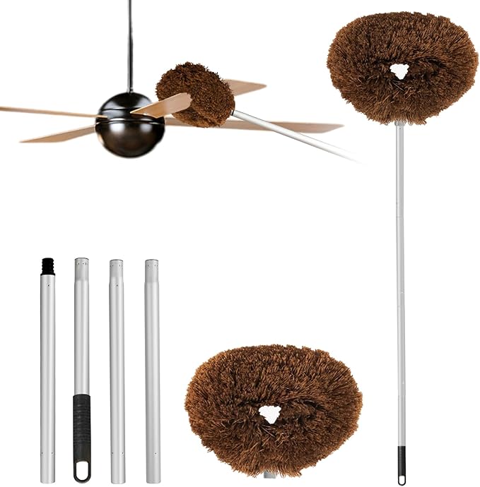 Ceiling Fan Cleaner Duster Reusable Microfiber Ceiling Fan Blade Cleaner Removable Duster with Extension Pole Adjusts 13 to 49.7 Inch for Cleaning Walls Bookshelves Furniture Door Window Top (Brown)