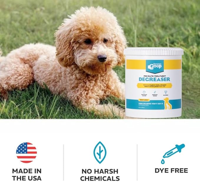 Groomer’s Goop Pre-Bath Pet Degreaser Treatment - Professional Strength Formula Removes Tough Oil & Grime from Dog & Cat Coats, Conditions Skin, Dye-Free - 28 oz Can