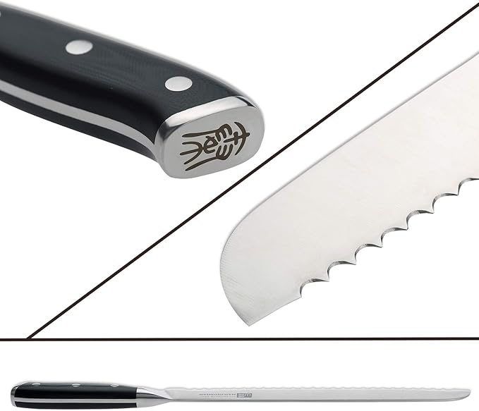 Qin Dynasty Series Bread Knife Pro Kitchen Knife 10 Inch Serrated Edge Cake Knife High Carbon German Stainless Steel Sharp knife with Ergonomic Handle