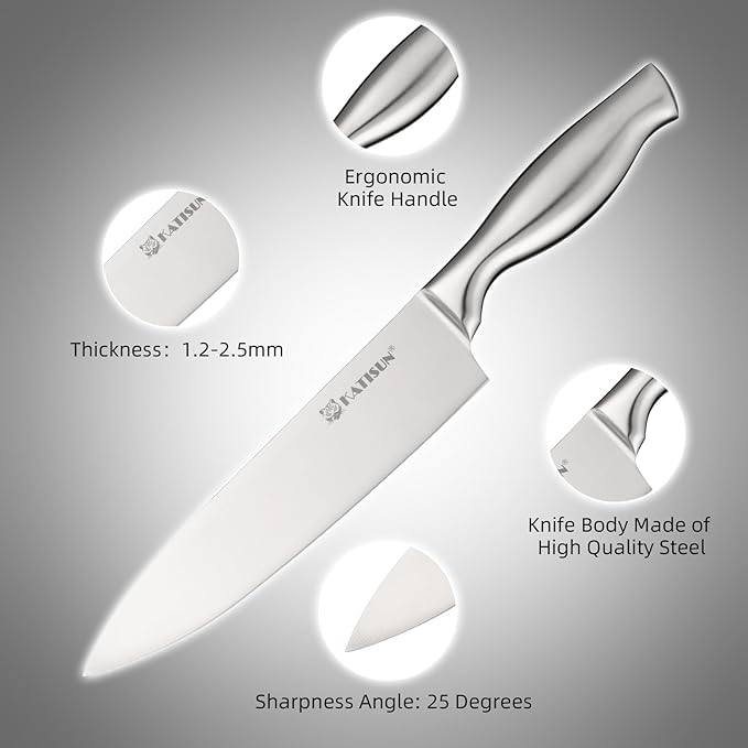 Kitchen Knife Set, 15 Pieces Knife Set with Block, Knives Set for Kitchen, Silver Hollow Ergonomic Handle for Chef Knife Set, Kitchen Shears,Gray Knife Block Set