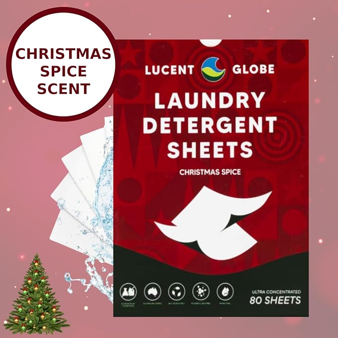 Laundry Detergent Sheets - Pre-Measured Laundry Sheets - Powerful Stain Removal - Gentle on Skin & Fabrics - Works in All Washers - Convenient. (Christmas Spice - 80 Sheet Pack)