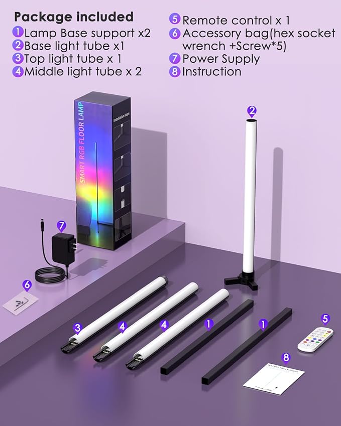 Upgraded Floor Lamp, 64.5''RGB LED Corner Lamp with App & Remote Control, 16 Million Colors & 300+ Scene, Standing Lamp with Music Sync for Living Room, Gaming Room,Bedroom