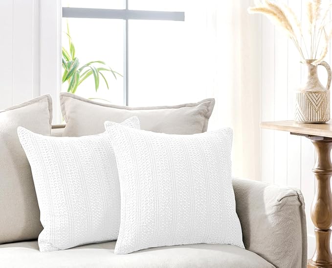 Off White Pillow Covers 18x18 Throw Pillow Covers Set of 2 Boho Decorative Pillow Shams Stone Washed Cotton Pillowcase for Couch Sofa Chair Bed Car