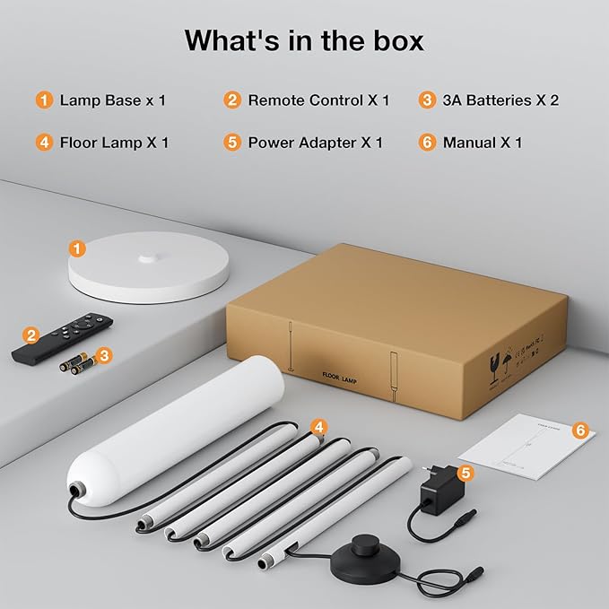 LED Floor Lamp with Remote Control, 65" Standing lamp with Stepless Adjustable 3000K-6500K Colors & 5%-100% Brightness, Foot Switch(White)