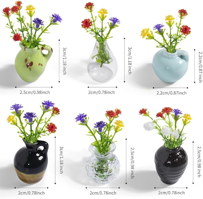 rhinocats Mini Vase Magnets for Fridge,Locker Magnets, Cute Magnetic Ceramic Vases for Refrigerator Kitchen Locker Office (6 Pack)
