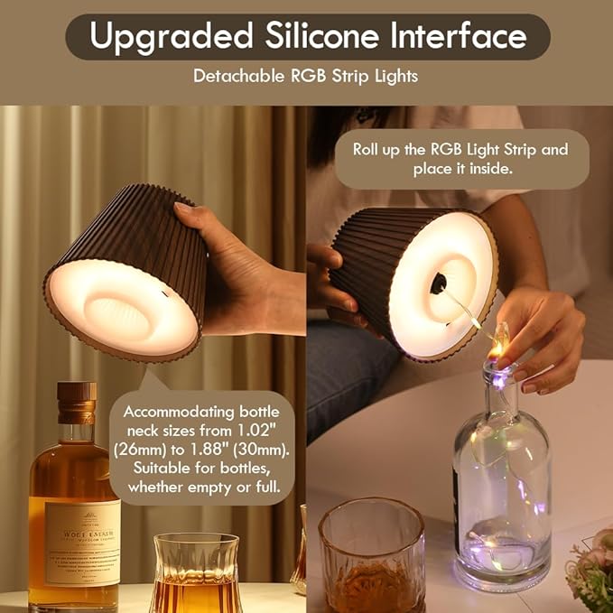 WILIT Wine Bottle Lights - 3-Level Brightness Rechargeable RGB Lamp Shade for Home Bar Decor, Cordless Table Lamp for Bedroom, Gifts for Her & Him