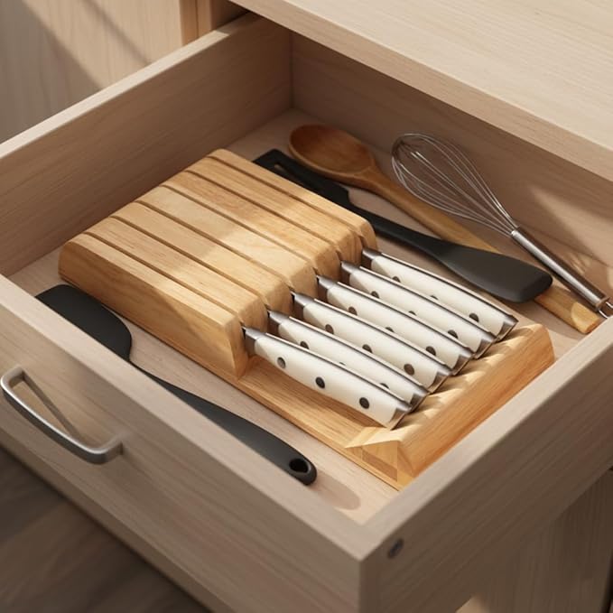 Alata 6-Piece White Steak Knives Set with Block, Stainless Steel Steak Knife set with Serrated Edge, Razor-Sharp, Full-Tang Construction, Dishwasher Safe