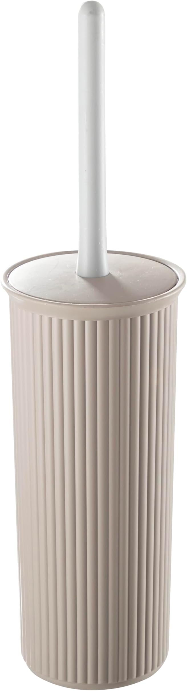 Superio Ribbed Collection - Decorative Plastic Toilet Bowl Brush and Holder Set, Taupe (1 Pack) Cleaner Scrubber for Bathroom