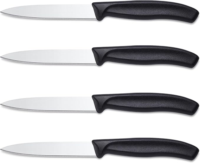 BEWOS Paring Knife - Straight Edge Paring Knives Set of 4, Ergonomic Handle, Classic Black PP Plastic Handle, Fruit Knife & Cutting Knives for Kitchen, 4.1-inch Pointed Tip