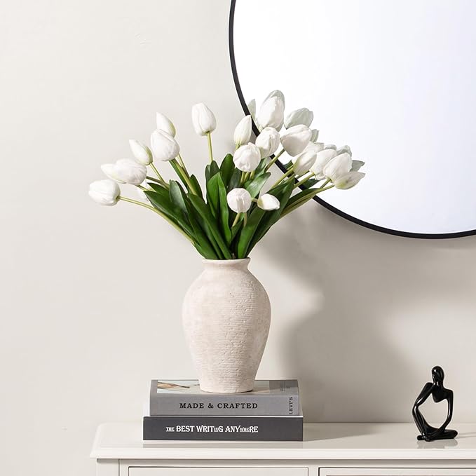 Ceramic Flower Vase Home Decor - Large Farmhouse Table Vases Rustic Vintage Living Room Kitchen Bedroom Decorations for House Book Shelf Office Coffee Desk Dining Fireplace (9" Rustic)