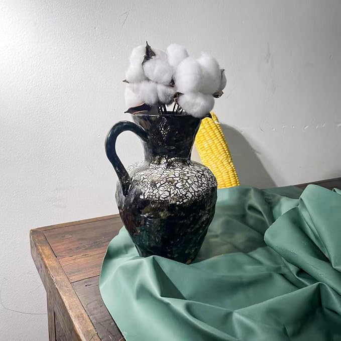 Rustic Pottery Ceramic Vase - Vintage Farmhouse Style Decor, White Grid Ceramic Vases for Home Decor, Modern Farmhouse Decor (White Black)