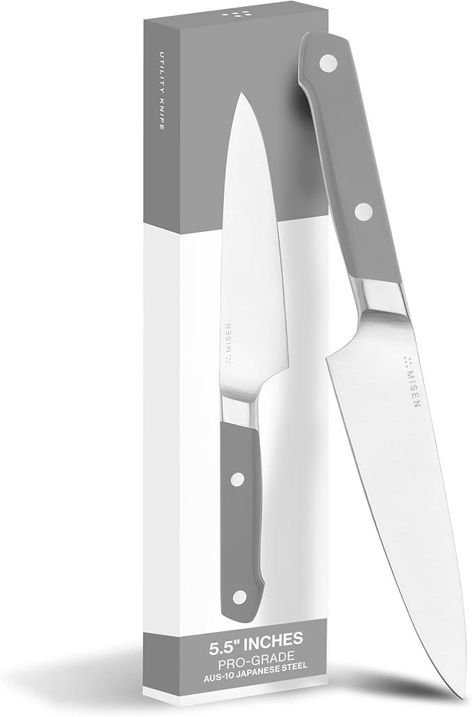 Misen 5.5" Utility Knife – High Carbon Japanese AUS-10 Stainless Steel – Hybrid German & Japanese Blade – Precision Kitchen Knife for Professionals & Home Cooks – Ultimate Cutting Performance - Gray