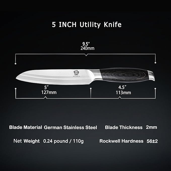 WILDMOK 5 Inch Utility Knife, Ultra Sharp Small Kitchen Knives, Fruit and Vegetable Cutting Knife - German Steel & Ergonomic Handle, Gift Box