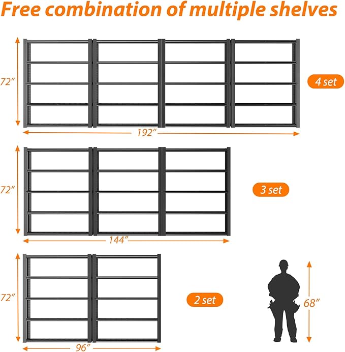 ROOMTEC 48" W Garage Shelving Heavy Duty,2800LBS Storage Shelves,5-Tier Adjustable Metal Shelving Utility Shelf Rack Garage Storage Organize for Storage Industrial, Warehouse, Basement