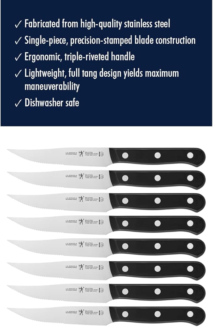 HENCKELS Solution Razor-Sharp Steak Knife Set of 8, German Engineered Informed by 100+ Years of Mastery,Black