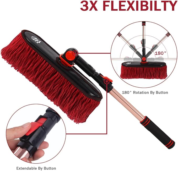 Car Duster Exterior Scratch Free,Car Dust Brush with Extendable Telescoping Handle to Remove Pollen,Dusters for Truck,RV and Motorcycle,Large Mop Head, Wax Cotton Hair,Auto Care