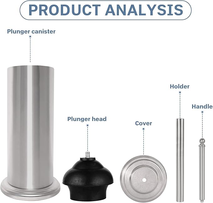 DOWRY Anti-Hand Off Toilet Plunger with Holder for Bathroom,Powerful Efficient Force Suction Cup,Heavy Duty, Deep Cleaning, Nickel