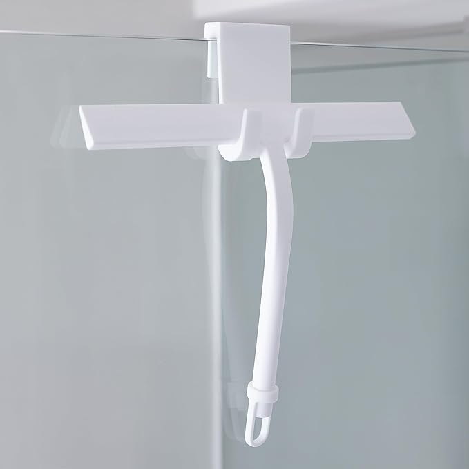 11 inch Squeegee Set with Over Wall Hanger, Suction Cup, and Hook, Glass Cleaning Squeegee for Shower Doors, Windows, Glass Doors, Bathrooms, Mirrors, Car Windshield - Matte White