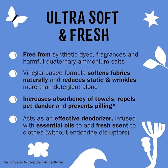 Molly’s Suds Fabric Softener Liquid for Sensitive Skin | Vinegar-Powered, Infused with Essential Oils | Fights Static, Reduces Wrinkles, Deodorizes | Ocean Mist, 50 Loads