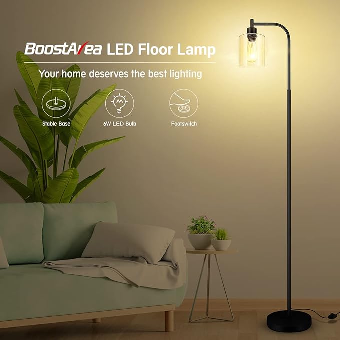 BoostArea Modern Floor Lamp with Seeded Glass Shade, 65 Inches Tall, Energy Efficient, LED Bulb Included, Easy Assembly and Use