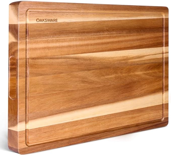 Cutting Boards, 16.5x13 Large Acacia Wooden Cutting Boards for Kitchen, Edge Grain Reversible Wood Chopping Board with Juice Groove and Handles, Pre-Oiled Carving Tray for Meat & Cheese